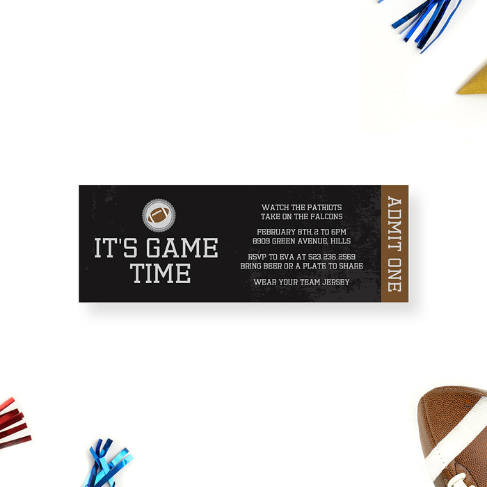 Its Game Time Football Ticket Invitation, American Football Ticket for Birthday Party for Boys, Sporty Ticket Invites for Kids