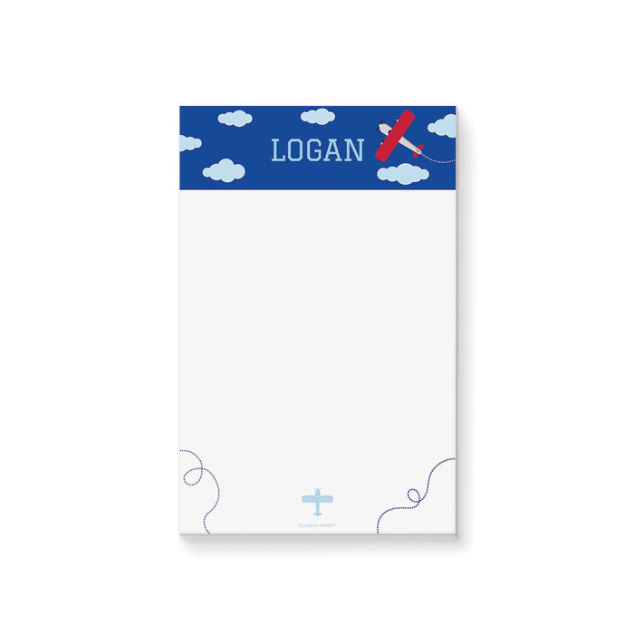 Airplane Notepad for Kids, Personalized Gift for Boys, Airplane Stationery Drawing Pad, Personalized To Do List for Kids with Propeller Plane Illustration, Aviation Themed Notepad