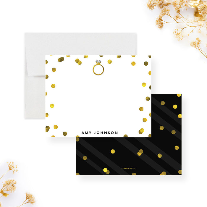 Personalized Note Card with Gold Confetti and Diamond Ring, Thank You Card for Bachelorette Party, Girls Night Out Thank You Notes