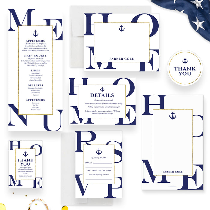 US Navy Homecoming Invitation Card, Military Welcome Home Party Invites, Marine Corps Welcome Party Invitations, Hero's Welcome Home Deployment Invite Card