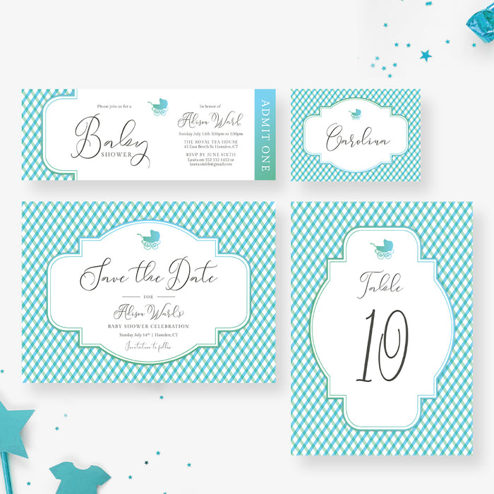 Baby Boy Shower Invitation with Green and Blue Plaid, Couples Baby Shower Invites, Mom To Be Celebration, Newborn Invitation