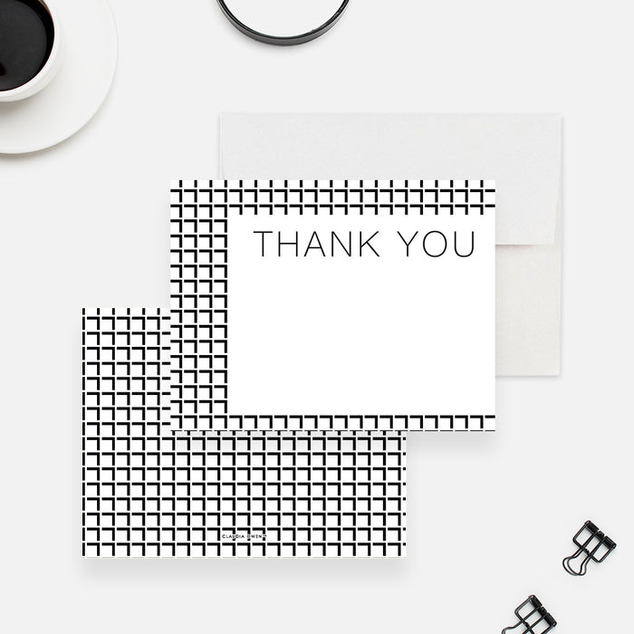 Modern Monochrome Note Card with Modern Geometric Design, Black and White Birthday Thank You Card, Personalized Gift for Men, Business Stationery for the Office