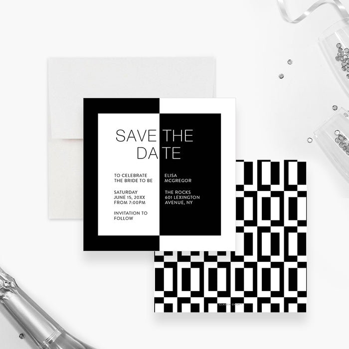 Black and White Save the Date Card for Bride to Be Celebration, Monochrome Save the Date for Bachelorette Party, Modern Save the Date for Bach Party Weekend