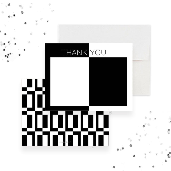 Minimalist Note Card in Black and White, Personalized Gift for Men, Monochrome Thank You Card for Adult Birthday Party, Unique Stationery for Men