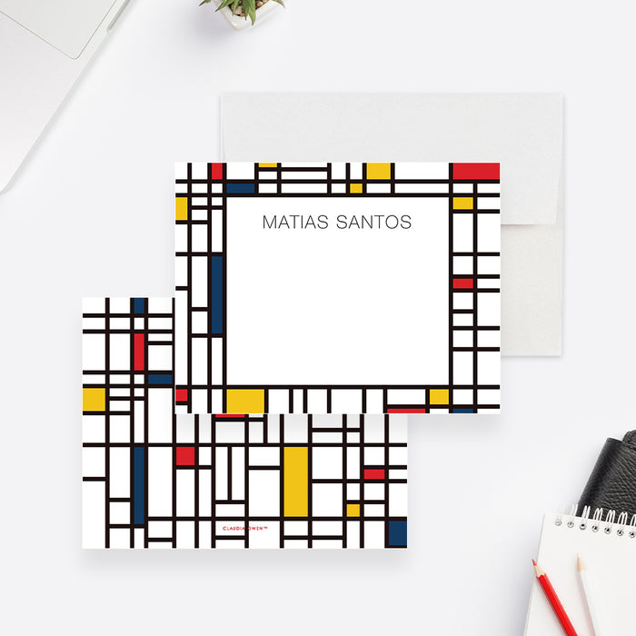 Mondrian Artistic Note Card, Personalized Artist Thank You Cards, Colorful Thanks Notes for Birthday Gift, Art Gallery Opening Correspondence Card