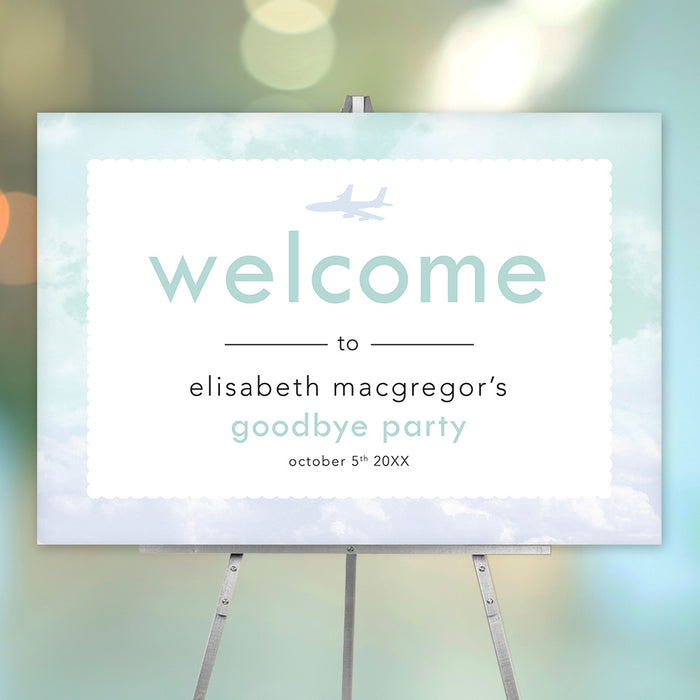 Goodbye Party Invitation Card with Flying Airplane and Blue Clouds, Going Away Invites, Farewell Invitations, Adios Party Invite Card