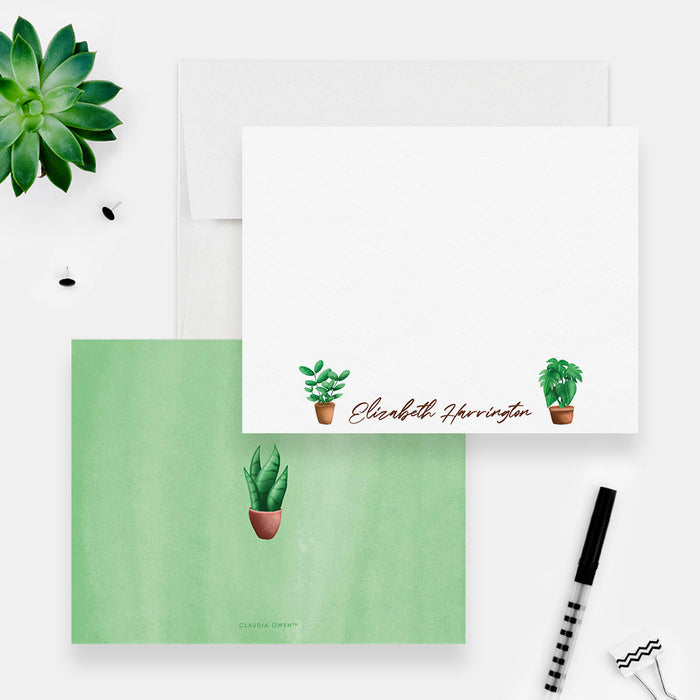 Plant Stationery Gift Botanical Plant Note Card Envelope Set Nature Greenery Custom Personal, Plant Lady Plant Lover Gift Plant Mom
