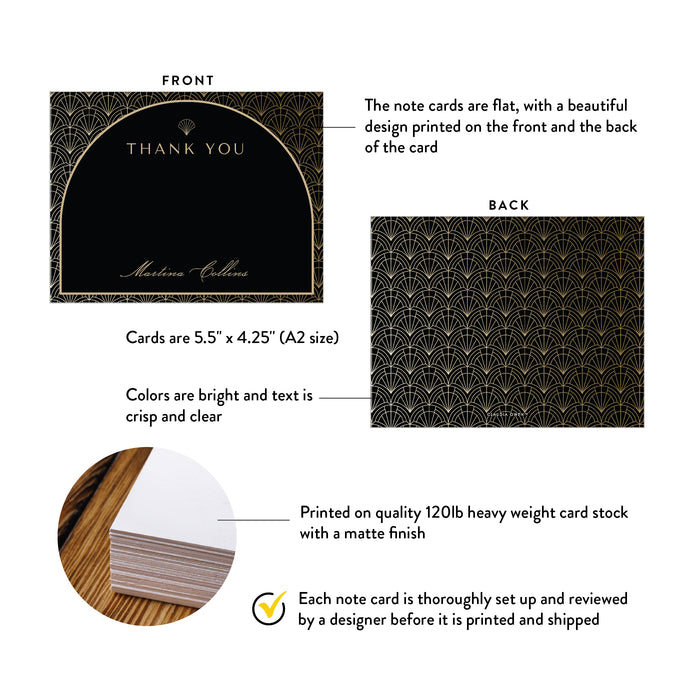 Elegant Black and Gold Birthday Thank You Cards, 1920s Thank You Notes, Great Gatsby Wedding Thank You Cards, Personalized Art Deco Appreciation Note Card