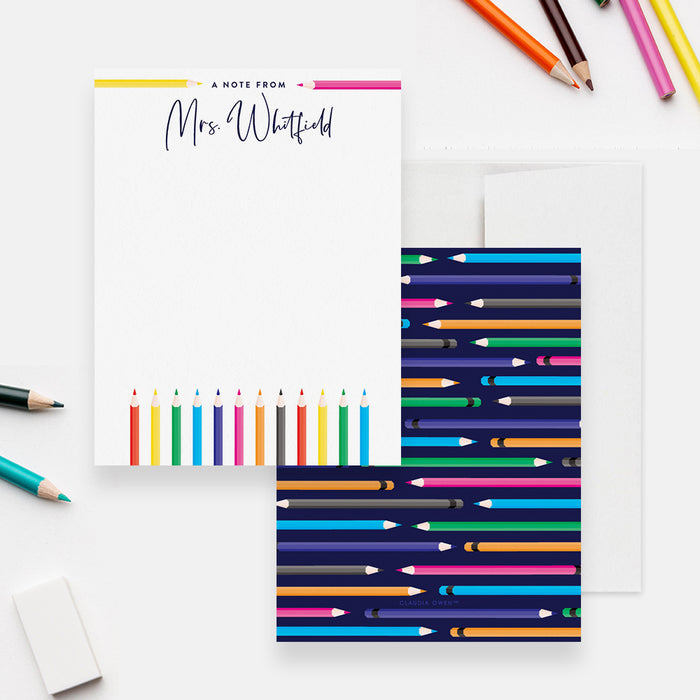 Pencil Note Cards, Personalized Pencil Stationary Set, Teacher Thank You Cards, Custom Teacher Gifts, Thank You Teacher Appreciation Cards