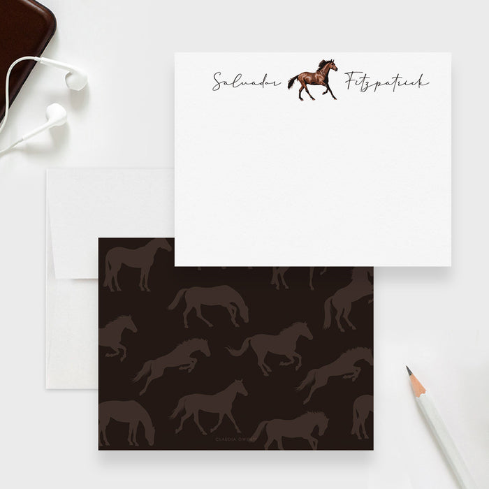 Horse Personalized Note Cards Animal Stationery Set, Horse Lover Equestrian Gift, Horse Thank You Flat Note Cards, Gift For Horse Lover