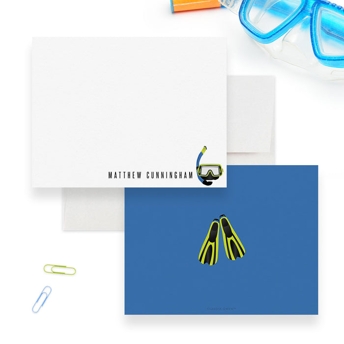 Scuba Diver Note Cards, Personalized Snorkel Gift Stationary Set for Men, Scuba Diving Snorkeling Lover Thank You Cards