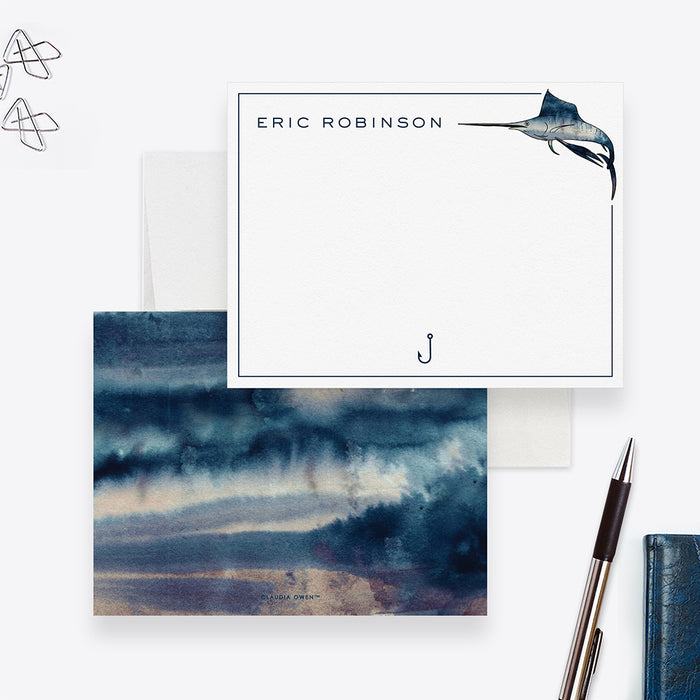 Fishing Custom Note Card For Men, Men's Personalized Stationery, Fish Note Cards, Fish Thank You Notes, Fishing Gifts