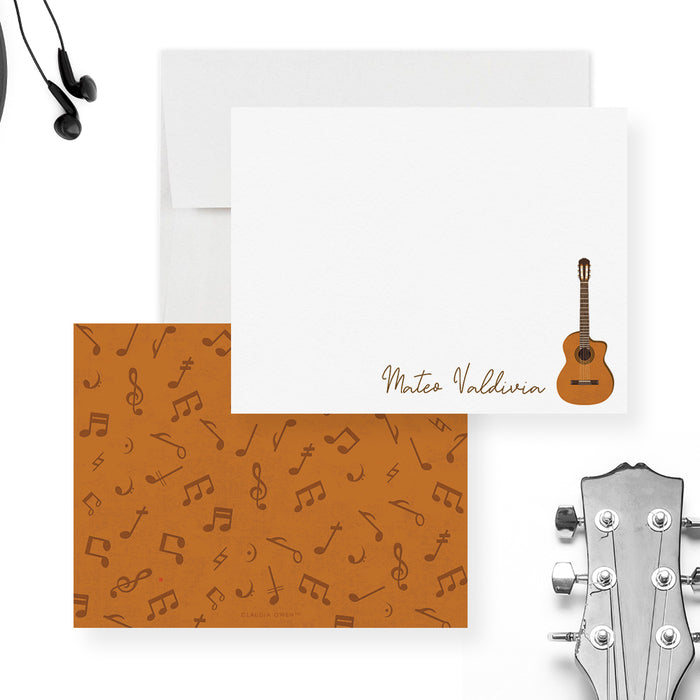Personalized Guitar Note Cards, Music Teacher Stationary Set, Music Lover Gift for Musician Guitarist, Gifts for Musician Band Teacher
