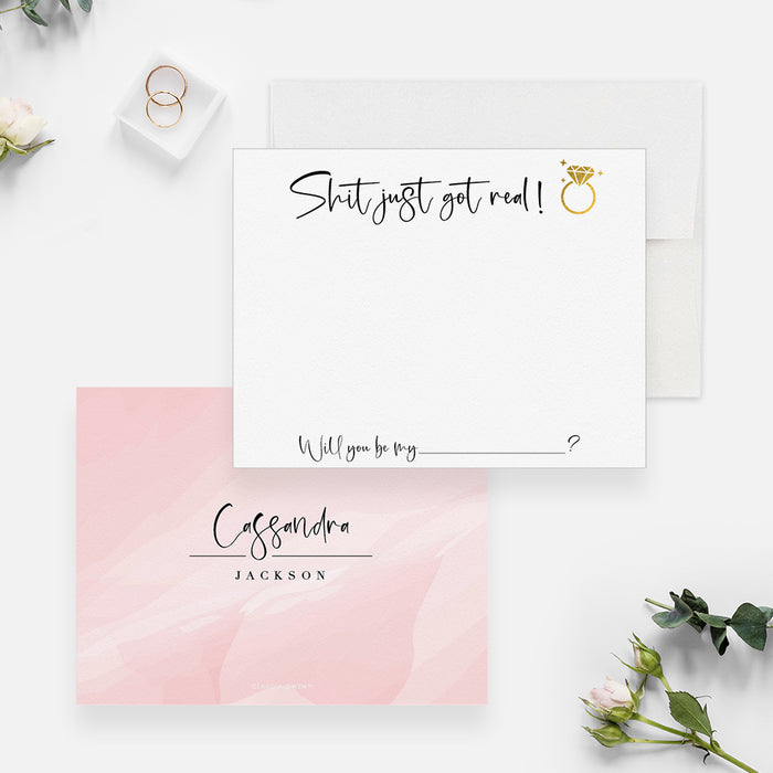 Shit Just Got Real Note Card, Funny Wedding Card, Personalized Wedding Proposal Card with Envelopes, Will You be my Bridesmaid Proposal
