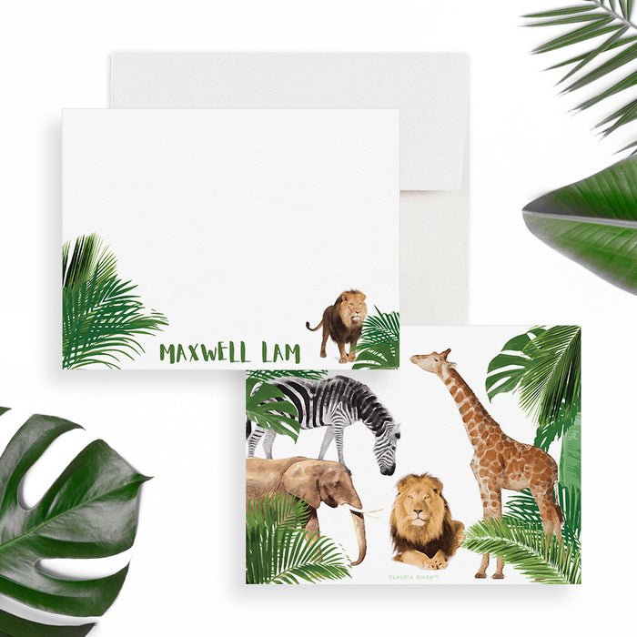 Safari Birthday Thank You Cards, Jungle Stationary Cards for Kids and Children, Custom Safari Animals Baby Shower Cards, Two Wild Note Cards