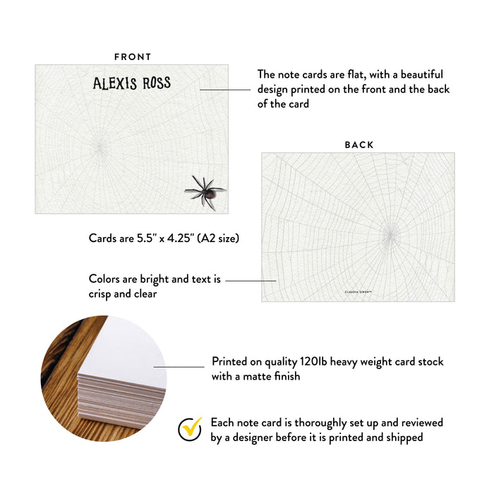 Eerie Note Card with Black Spider, Personalized Gift for Kids, Spooky Thank You for Card for Children’s Halloween Birthday Party with Spider Web, Creepy Crawly Stationery