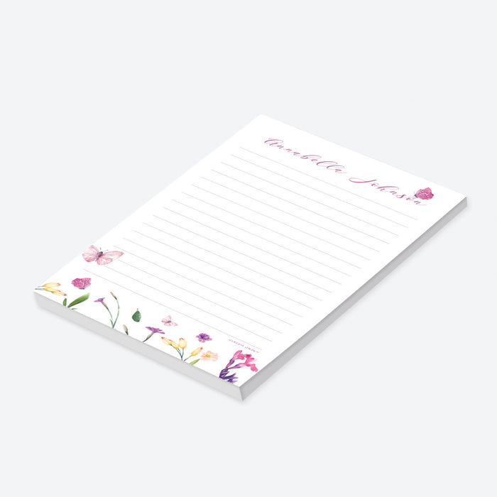 Butterfly Floral Notepad, Personalized Writing Pad, To Do List For Women and Girls, Nature Lover Stationery Notepad Gifts
