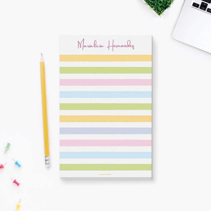 Notepad with Colorful Stripes, Notepad Stationery Gift with Personalized Name, Girls Writing Pad