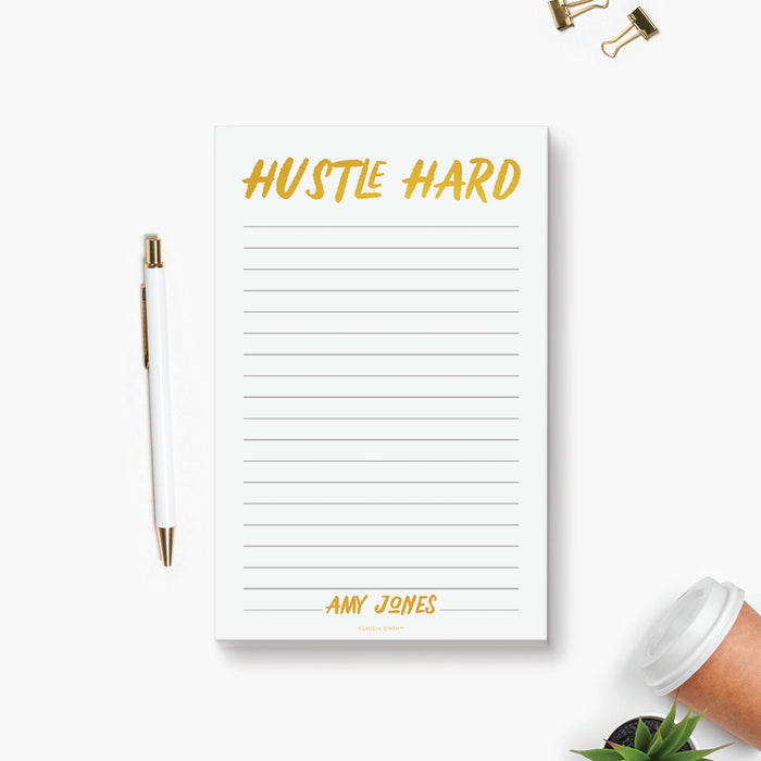 Hustle Hard Personalized Notepad, Inspirational Daily To Do List Stationery, Boss Lady Gift, Office Gifts for Him