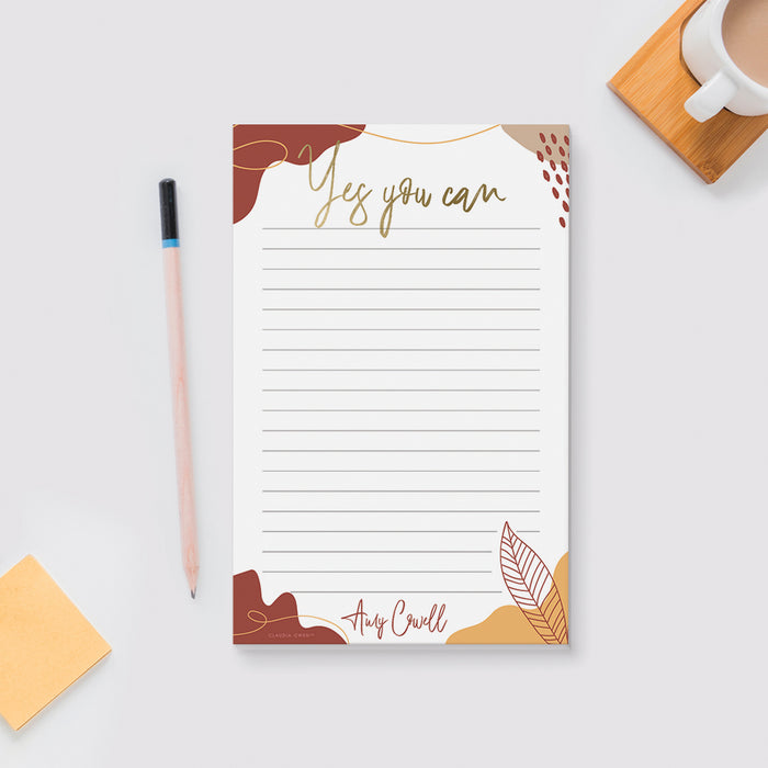 Yes You Can Notepad, Motivational Notepad for Women and Girls, Inspirational Daily Notepad Planner Personalized with Your Name, Women Empowerment Gifts