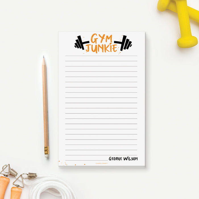 Gym Junkie Notepad, Personalized Fitness Notepad, Workout Planner Note Taking Paper, Gym Coach Gifts, Custom Weightlifting Gifts