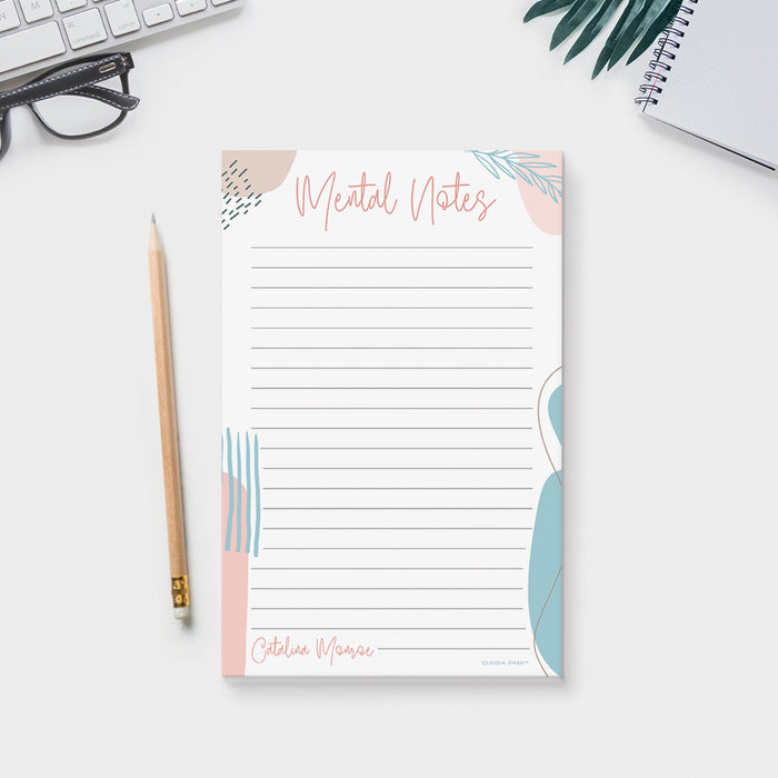 Mental Notes Personalized Notepad, Self Care Planner for Moms, Wellness Notepad for Women, Therapy Notes Pad