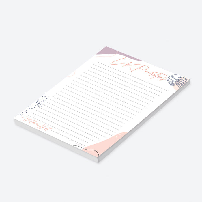 Life Priorities Notepad, Modern Chic Task Planner Pad, To Do List Notepad for the Home or the Office Personalized with Your Name