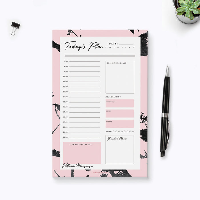 Personalized Daily Planner, Marble Office Notepad, To Do List Pad, Modern Desk Stationary, Day Planner Notepad