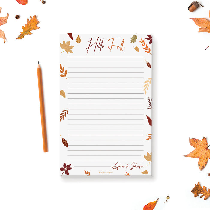 Hello Fall Notepad, Personalized Thanksgiving Gifts for Women Friend Coworker, Fall Leaves Daily Writing Pad