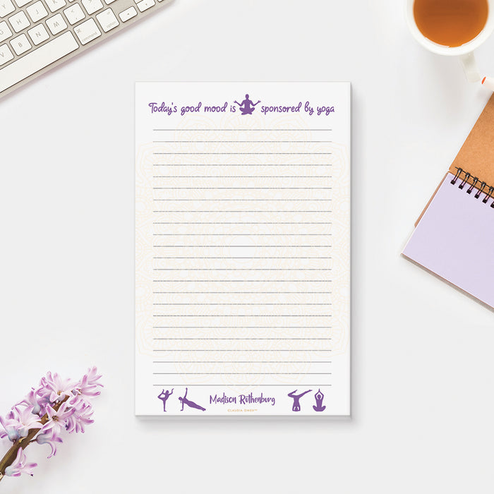 Today's Good Mood is Sponsored By Yoga, Funny Yoga Gifts, Personalized Yoga Stationery Pad, Yoga Teacher Gift, Meditation Writing Notepad