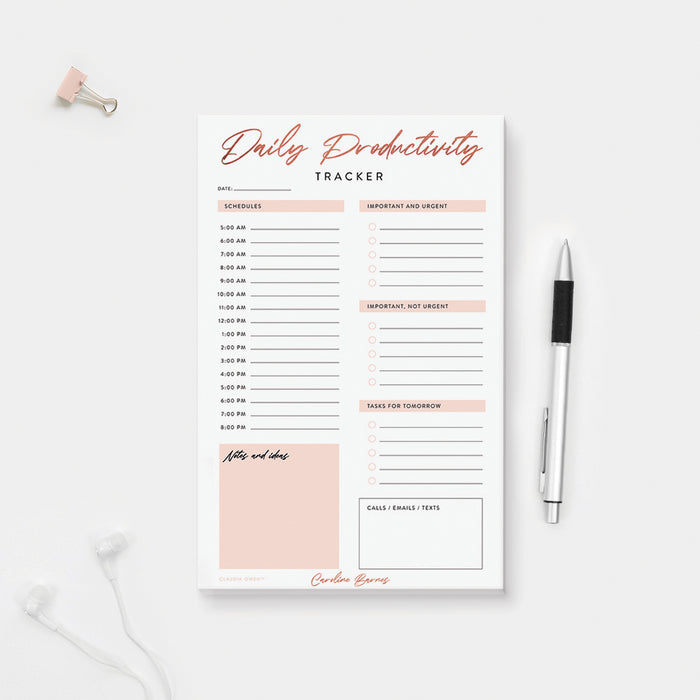 Productivity Planner Notepad, Daily To Do List Notepad, Personalized Office Desk Notepad, Stationery for Work
