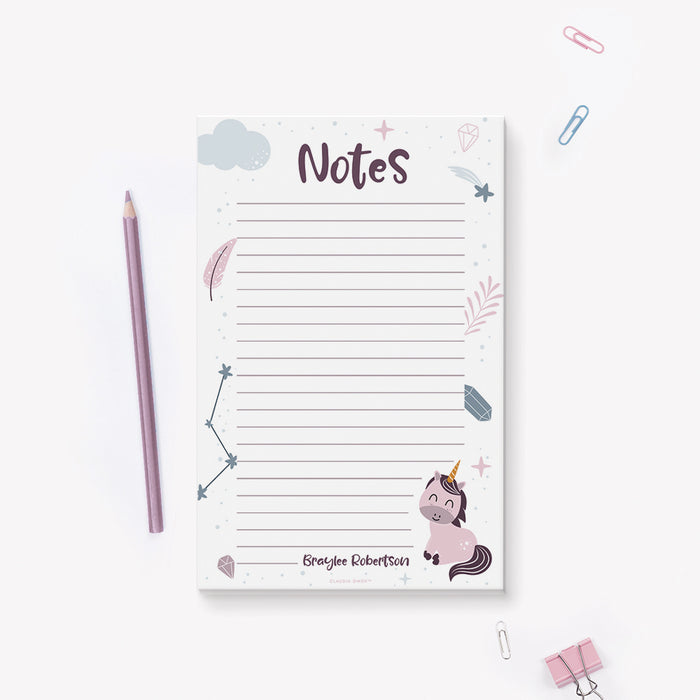 Unicorn Notepad for Girls, Personalized Cute Notepad, Notepad for School, Unicorn Gifts, Teen Stationery