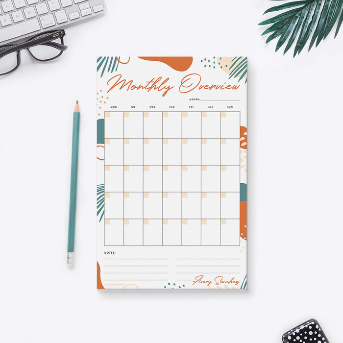 Monthly Overview Notepad, Monthly Agenda Planner Organizer, Personalized Monthly Goals Overview, Month at a Glance, Mom Gifts