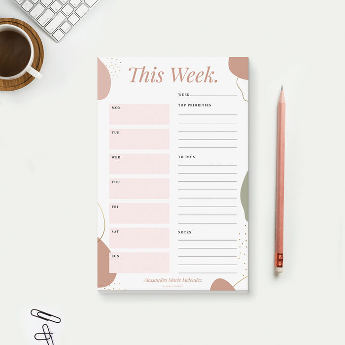Weekly Planner Notepad, Personalized Weekly Agenda, Office Desk Notepad, College Student Gift