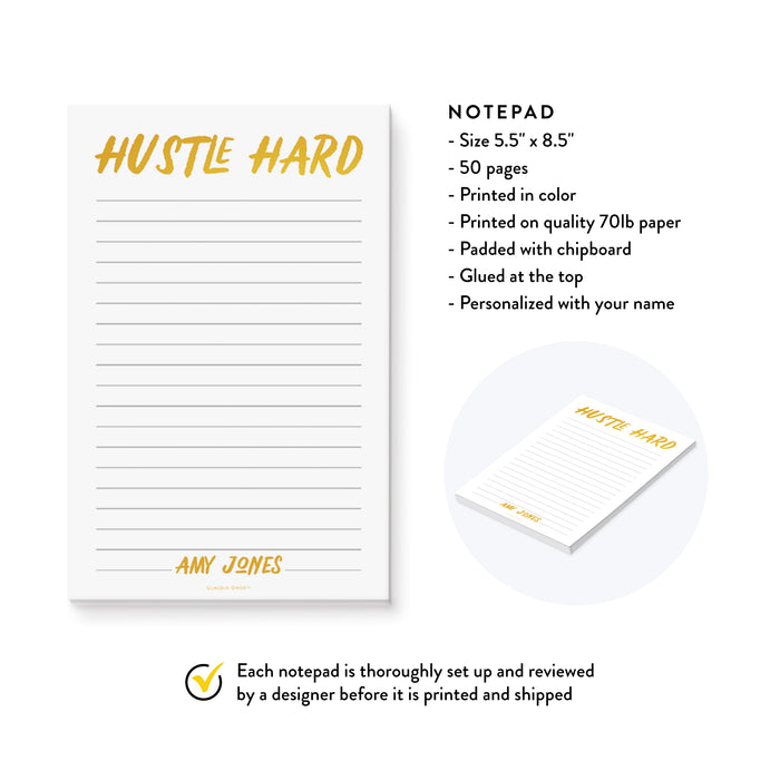 Hustle Hard Personalized Notepad, Inspirational Daily To Do List Stationery, Boss Lady Gift, Office Gifts for Him