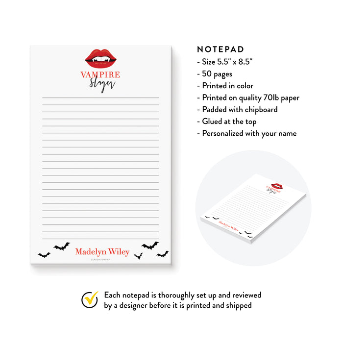 Vampire Slayer Notepad, Funny Gag Gifts Stationary Memopad, Goth Gifts For Women Friend Coworker, Vapmire Lover To Do List Notepad