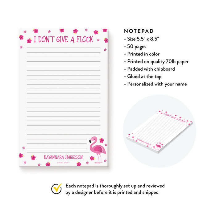 I Dont Give a Flock Personalized Flamingo Notepad, Flamingo Lover Gift Tropical Floral Shopping List Notepad, Flamingo Gift Stationery Pad