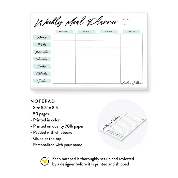 Personalized Cooking Planning Notepad, Weekly Meal Planner Notepad, Meal Planning Menu Planner Pad, Meal Prep Food, Kitchen Notepad