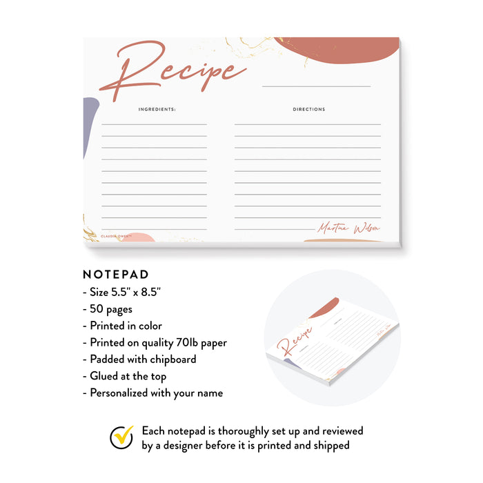 Recipe Notepad Stationary For Women, Custom Stationary Kitchen Cooking Notepad, Kitchen Gifts Housewarming Gift Hostess Gift For Her