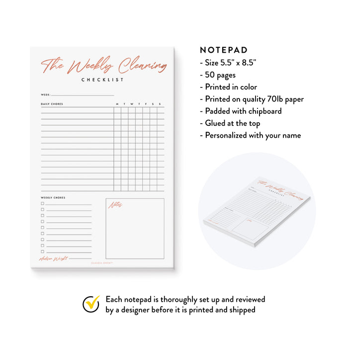 Cleaning Plan Checklist Planner Notepad, Personalized Cleaning List Notepad, Weekly Cleaning Schedule with Daily Cleaning To Do List
