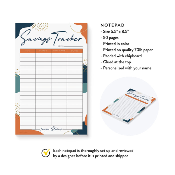 Savings Tracker Notepad, Money Saver Planner Notepad, Financial Tracker Pad, Finance Tracker