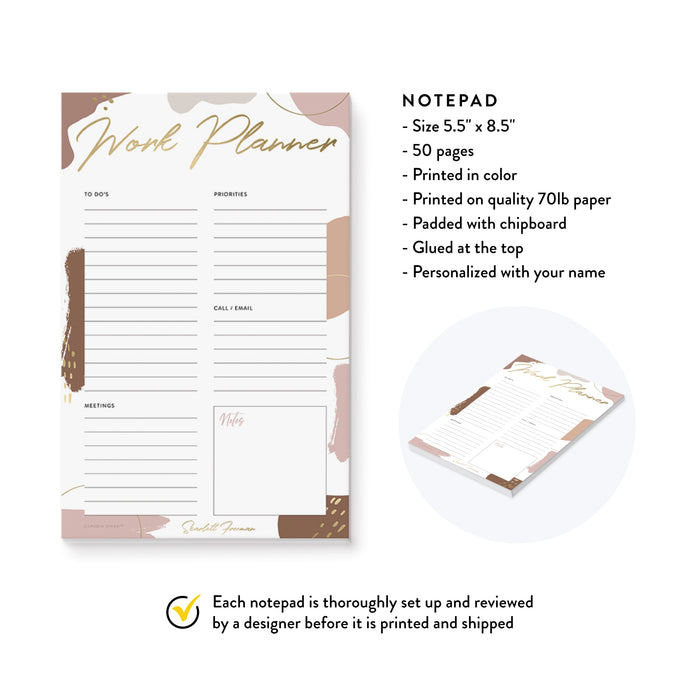 Work Planner Notepad Personalized with Your Name, Modern Daily Planner for your Desk, To Do List Pad, Schedule Organizer