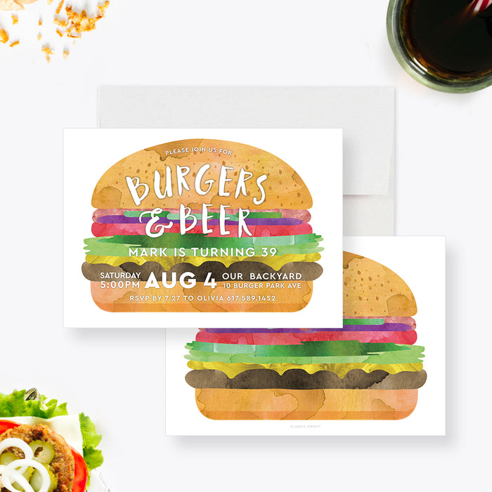 a burger birthday party card with a burger on it