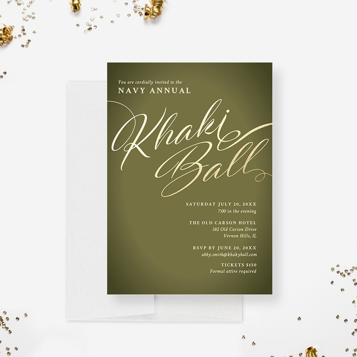 Military Khaki Ball Invitation Card, US Navy Annual Gala Invitations, Khaki Green Army Commissioning Invites