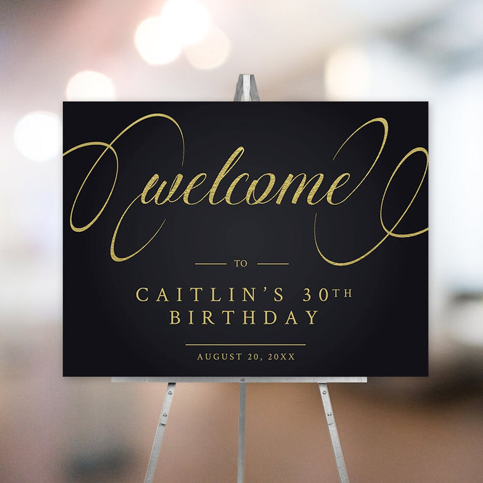 Elegant Business Welcome Sign Template, Cocktail Party Printable Door Sign, Adult Birthday Black and Gold Welcome Sign