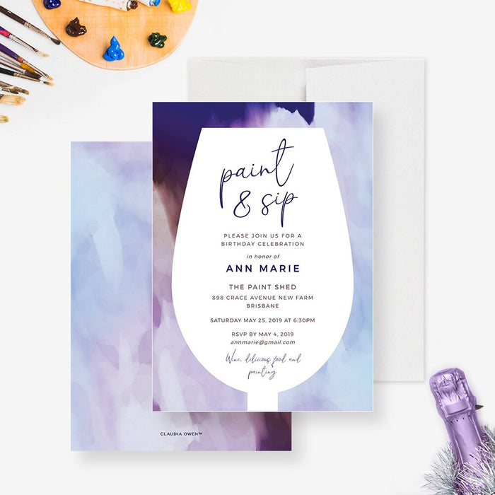 Paint and Sip Wine Party Invitation Editable Template, Wine and Paint Printable Digital Download, Painting Party
