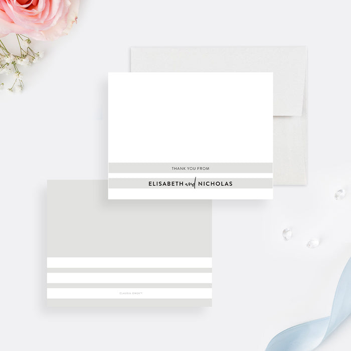 Simple Couples Note Card with Stripes, Wedding Thank You Card, Minimalist Stationery Correspondence Card for Wedding Shower, Personalized Wedding Gifts