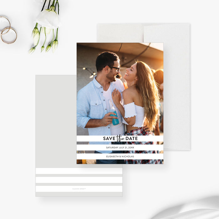 Simple Wedding Save the Date Card with Couple Photo, Minimalist Save the Dates for Wedding Celebration