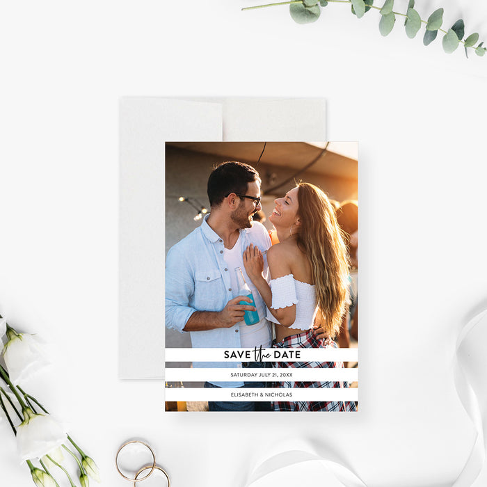 Simple Wedding Save the Date Card with Couple Photo, Minimalist Save the Dates for Wedding Celebration