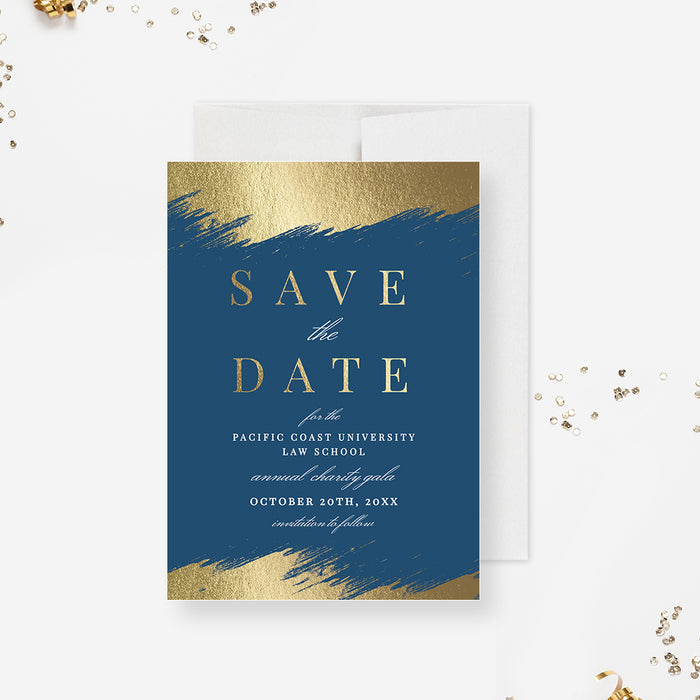 Gala Save the Date Card Template, Business Save the Dates in Blue and Gold Strokes, Elegant Blue Save the Date Digital Download, Professional Event Save the Date Invite